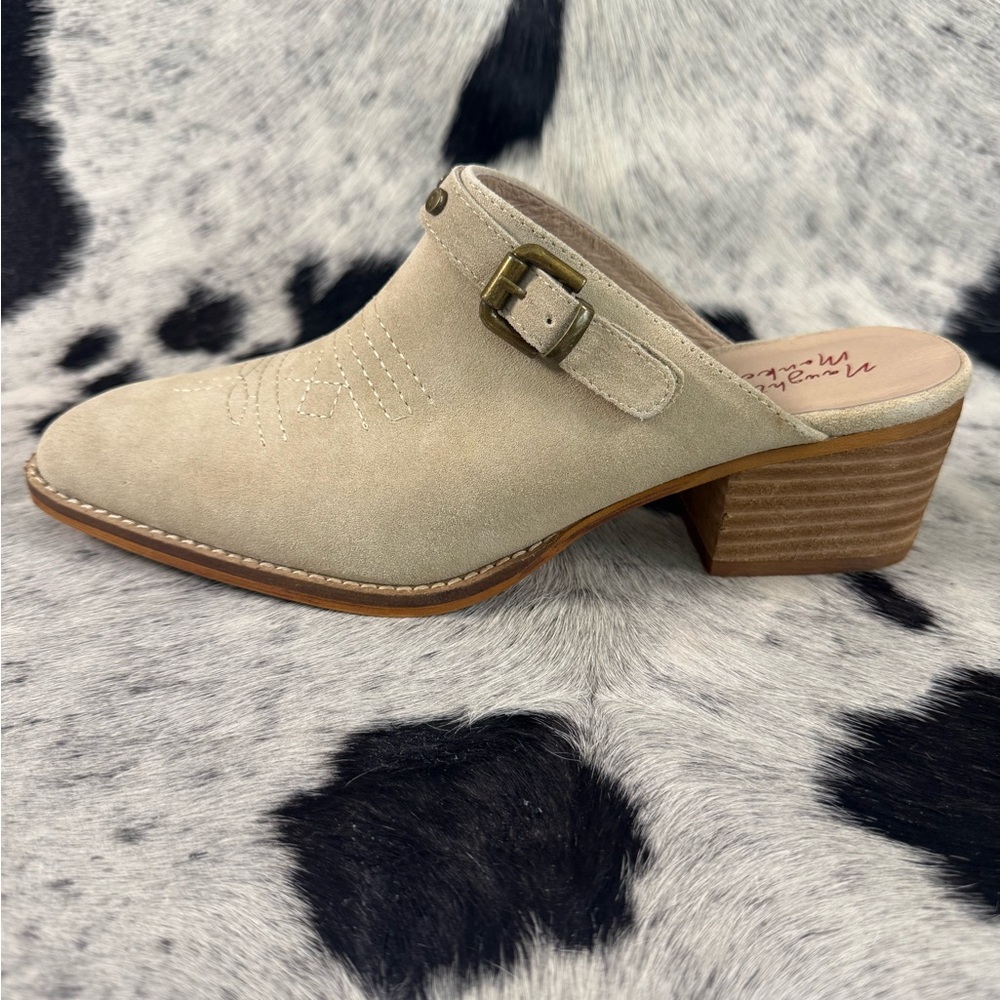 Naughty Monkey Cream Suede Mules with Buckle